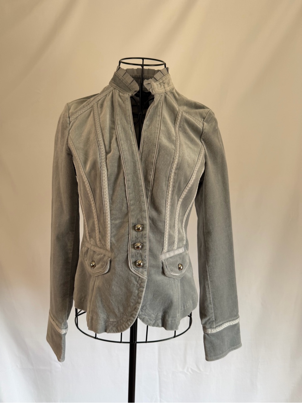 White House Black Market Gray Military-Inspired Fitted Blazer